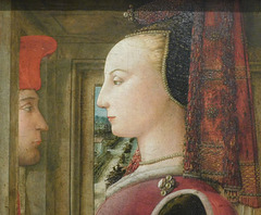 Detail of a Portrait of a Woman and a Man at Casement by Fra Filippo Lippi in the Metropolitan Museum of Art, February 2019