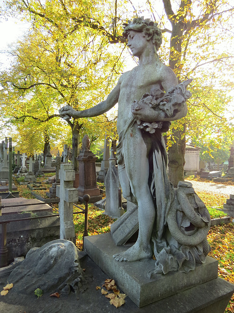 brompton cemetery , london,1893 barbe maria theresa sangiorgi, a rare male mourner scattering rose petals over her  tomb