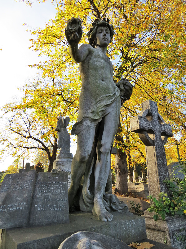 brompton cemetery , london,1893 barbe maria theresa sangiorgi, a rare male mourner scattering rose petals over her  tomb