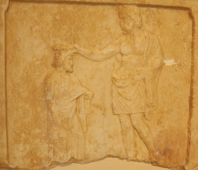 Detail of the Document Relief of Antiochos found near the Ilissos River in National Archaeological Museum in Athens, May 2014