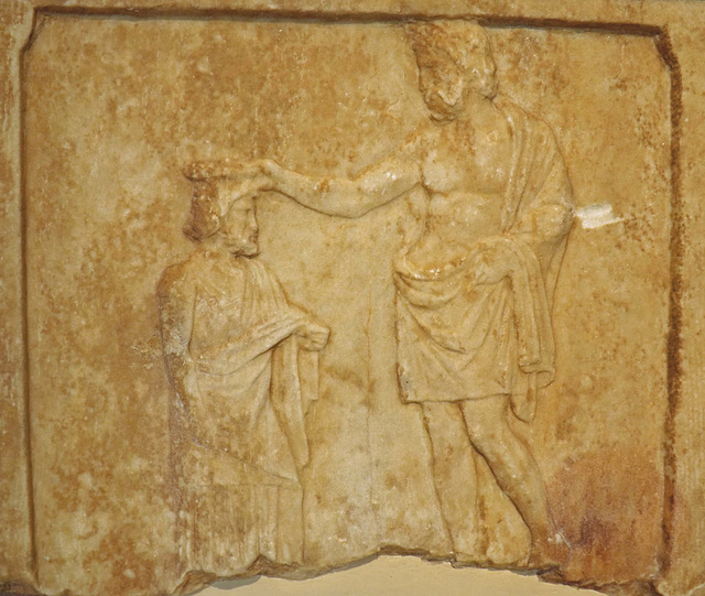 Detail of the Document Relief of Antiochos found near the Ilissos River in National Archaeological Museum in Athens, May 2014