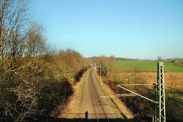 Blick auf die Bahnstrecke Lünen-Preußen–Münster (Werne-Langern) / 28.02.2021