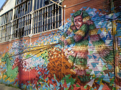 Painting on riverside warehouses.