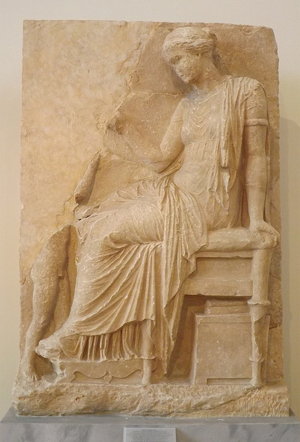 Grave Stele from Thespiae of a Young Woman in the National Archaeological Museum in Athens, May 2014