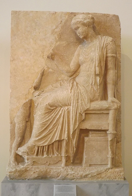 Grave Stele from Thespiae of a Young Woman in the National Archaeological Museum in Athens, May 2014