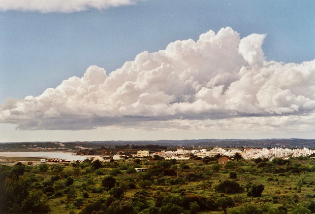 Clouds gather looking westward over Alvor (Scan from 2002)