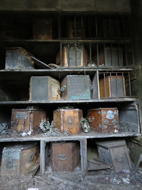 c19 coffins in the 1840s catacombs, brompton cemetery , london