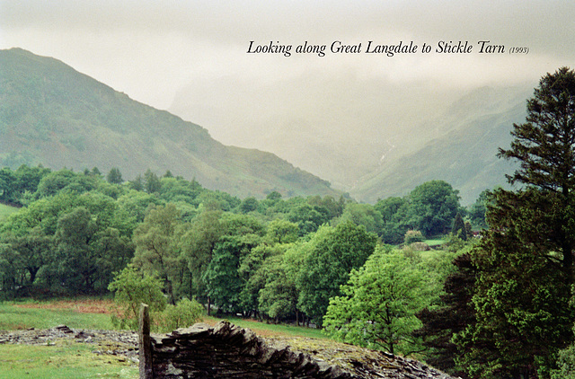 Looking along Great Langdale Great Langdale to Stickle Ghyll (Scan from 1993)