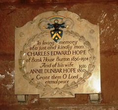 Memorial to Charles Edward and Annie Dunbar Hope, St Nicholas Church, Burton, Wirral, Cheshire