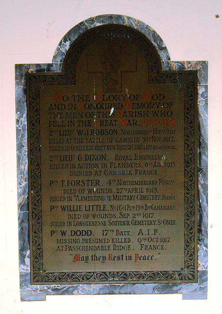 War Memorial, Greystead Church, Northumberland