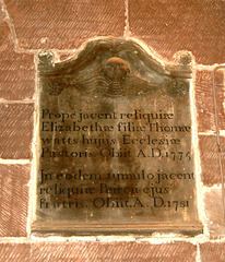 Memorial to Elizabeth Watts, St Nicholas Church, Burton, Wirral, Cheshire