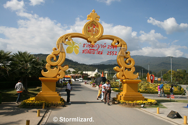 Sculpture at the entrance to the Royal Flora Ratchaphruek