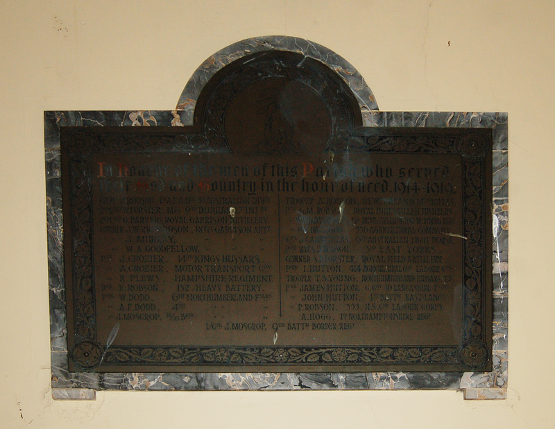 War Memorial, Greystead Church, Northumberland (Redundant)