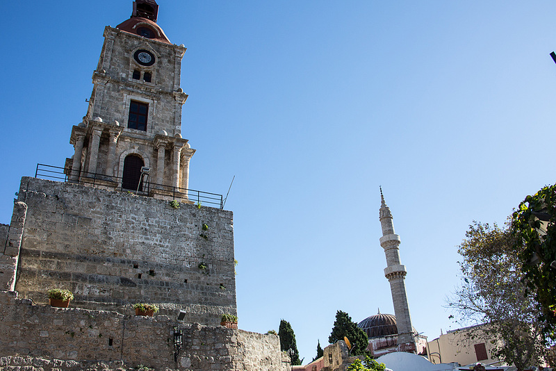 20151203 9584VRAw [GR] Uhrenturm, Moschee, Altstadt, Rhodos