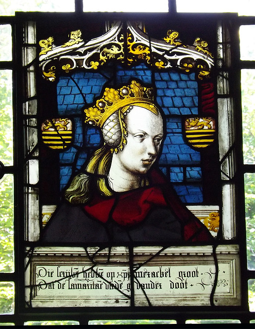 Bust of an Heiress Stained Glass in Coe Hall at Planting Fields, May 2012
