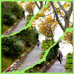 Moving away on the path the daughter turned to wave goodbye to her mother