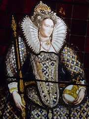 Detail of the Queen Elizabeth I Stained Glass in Coe Hall at Planting Fields, May 2012