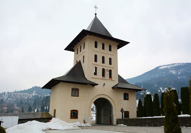 Romania, Maramureș, The Entrance Arch to the Moisei Monastery of the Assumption of the Virgin Romania, Maramureș, The Entrance Arch to the Moisei Monastery of the Assumption of the Virgin
