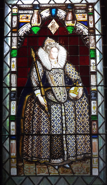 Queen Elizabeth I Stained Glass in Coe Hall at Planting Fields, May 2012