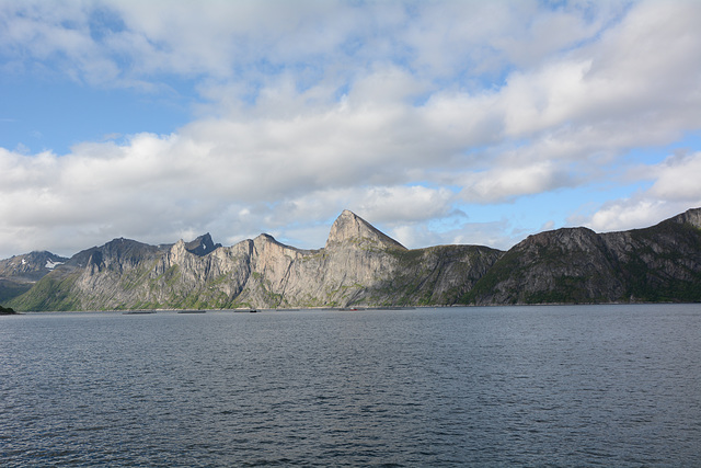 Norway, The Island of Senja, The Wall of Mefjorden with the Dominant Peak of Segla (639 m)