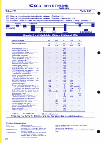 ipernity: Scottish Citylink table 235 Winter southbound 1989-1990 - by ...