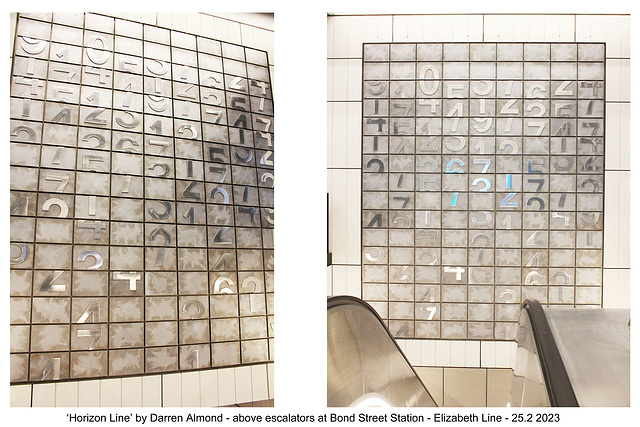 ‘Horizon Line’ by Darren Almond - above escalators at Bond Street Station - Elizabeth Line - 25 2 2023