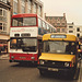 Leicester Citybus 173 (LNR 173N) and Midland Fox M87 (C487 TAY) in Leicester - 26 Jan 1987 (44-22)