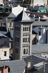 Andorra la Vella, The Bell Tower of the Church of Sant Pere Màrtir Viewed from Balcony of Hotel Panorama