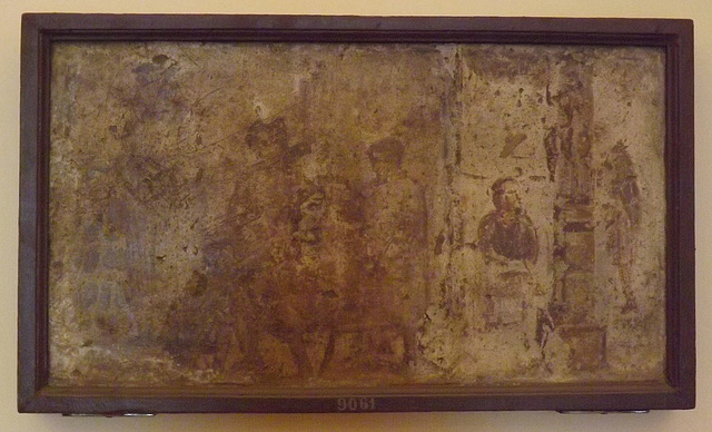 Wall Painting Fragment with the Selling of Shoes and a Scribe by an Equestrian Statue in the Naples Archaeological Museum, June 2013