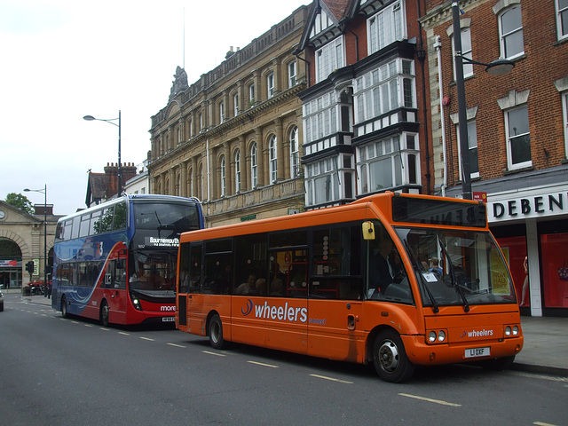 DSCF8193 Wheelers L1 OXF (YG02 FVV) and Go South Coast (More) 1652 (HF66 CGK) in Salisbury - 29 Jun 2017