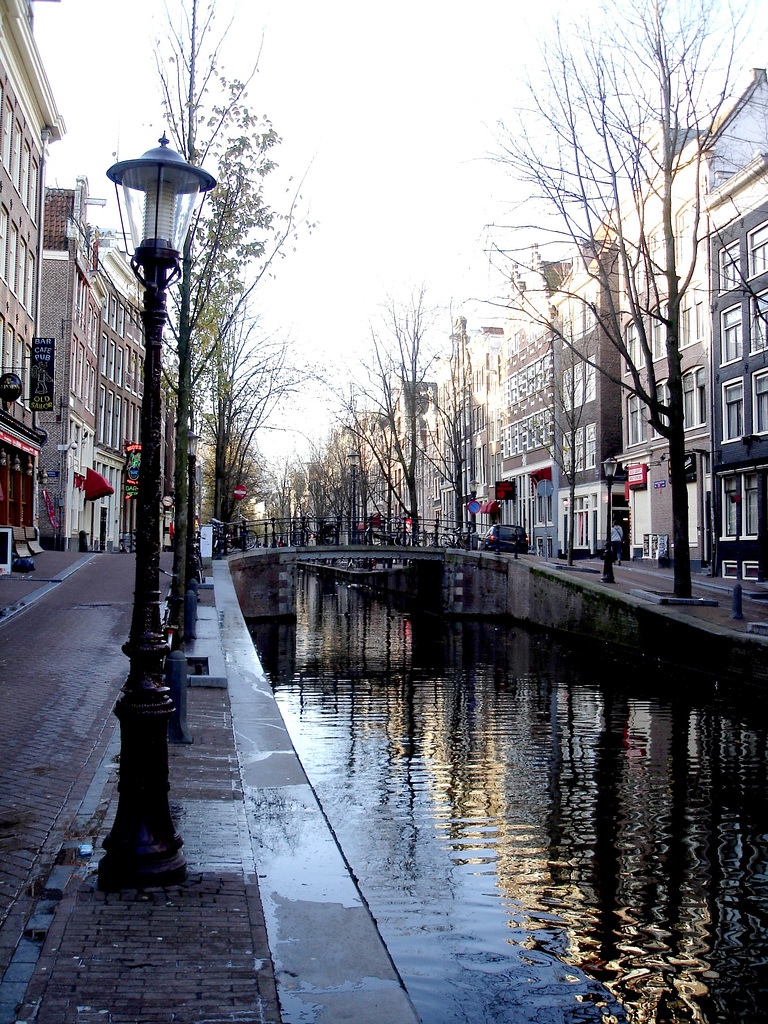 Canal street lamp by the water bridge