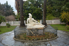 Greece, Kerkyra (Corfu), Back View to the Sculpture of the Dying Achilles in the Garden of the Achilleion Palace