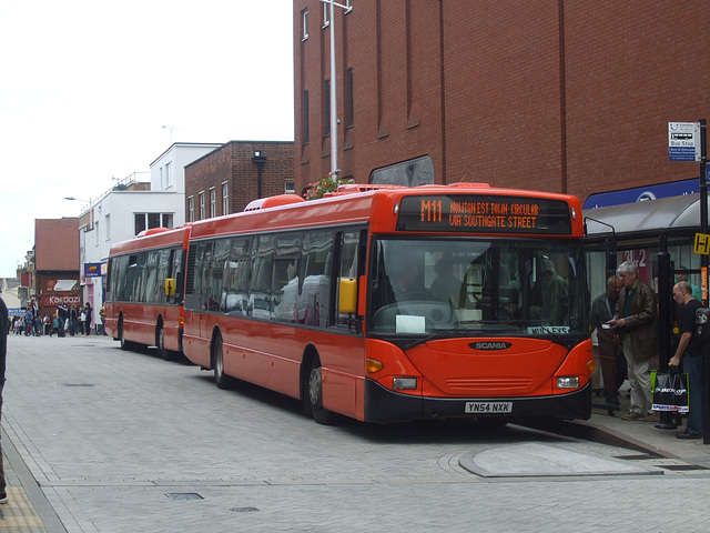 DSCF1472 Mulleys Motorways YN54 NXK and YN54 AHE in Bury St. Edmunds - 5 Sep 2015