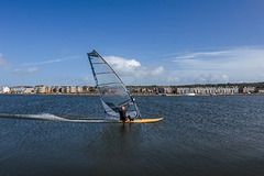 Wide angle view of a windsurfer