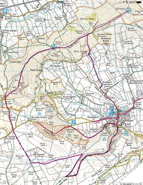 A 9.5m circular walk in September 1989 from Castleton