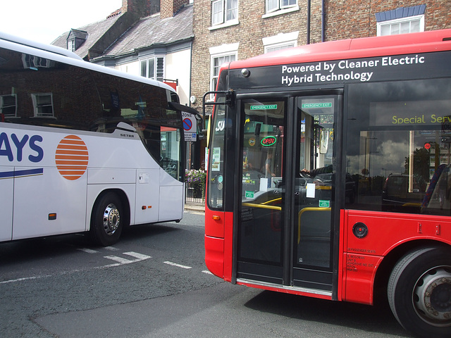 DSCF1428 Shaun’s Minibuses (Shaun McGowan) LK58 LTY and a National Holidays Setra in Ripon  - 29 Aug 2015