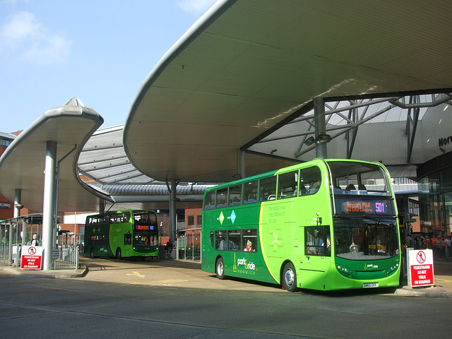 DSCF1518  Konectbus (Go-Ahead) SN65 OAV and SN65 OAM in Norwich - 11 Sep 2015