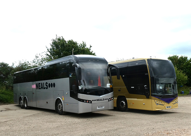 Neals OIG 6927 (BX12 CUK) and Andrews Coaches OW15 WKA (X90 OBC, GO02 NCL) at Neal's, Isleham - 27 May 2022 (P1110967)