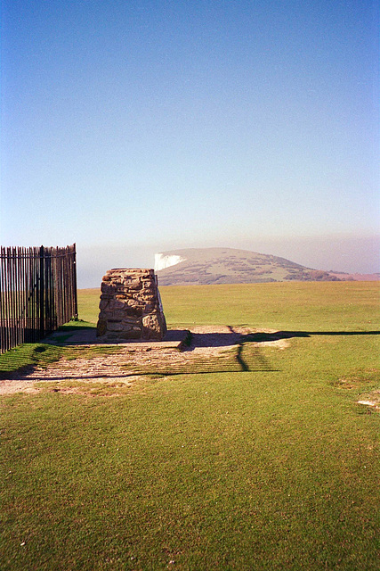 Looking towards The Needles from the Trig Point (147m) near Tennyson's Monument (scan from 1995)