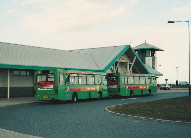 Ambassador Travel 501 (L67 UNG) and 504 (L71 UNG) at the Airport Park and Ride terminal, Norwich – 18 Mar 1995 (255-04)