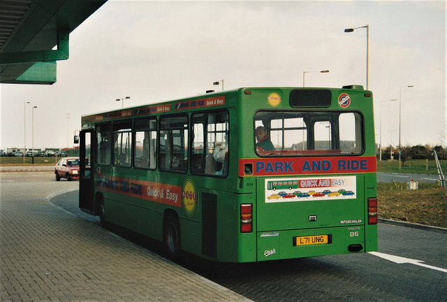 Ambassador Travel 504 (L71 UNG) at the Airport Park and Ride terminal, Norwich – 18 Mar 1995 (255-00)