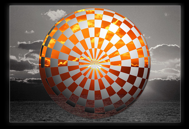 Patterned sphere 09 & Seaford sunset