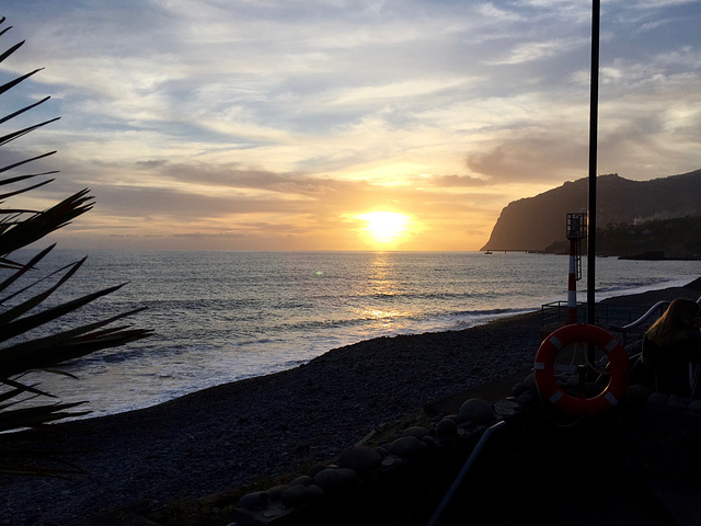 Sunset looking towards Cabo Girão from Praia Formosa, Madeira