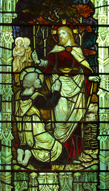 Stained Glass in East Window of the Redundant Church of St Luke, Greystead, Northumberland