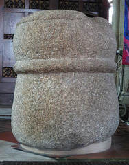 buckland monachorum church, devon,massive early font of an unusual design, perhaps c11 or c12