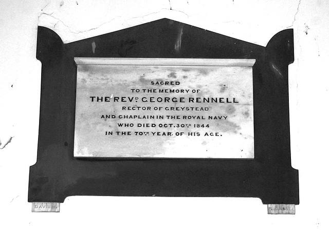 Memorial to the Rev George Rennell, Redundant Church of St Luke, Greystead, Northumberland