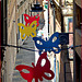 Grandi farfalle colorate sotto il lampione nei vicoli di Genova
