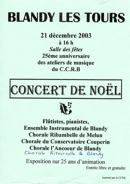 Concert à Blandy-les-Tours le 21 décembre 2003