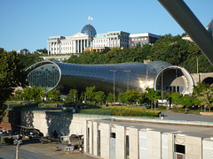 The new venue at Rhike Park, and the Presidential Palace above.