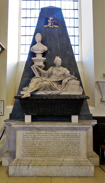 derby cathedral (30)c18 tomb of caroline, countess of bessborough +1760 by rysbrack, with effigy and bust over a sarcophagus